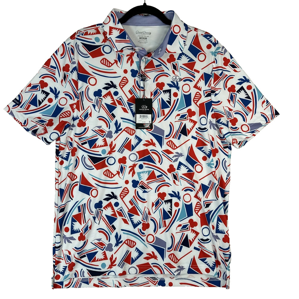 NWT Good Good “Proud & True” Polo Golf Shirt Red White Blue Men’s Size Medium